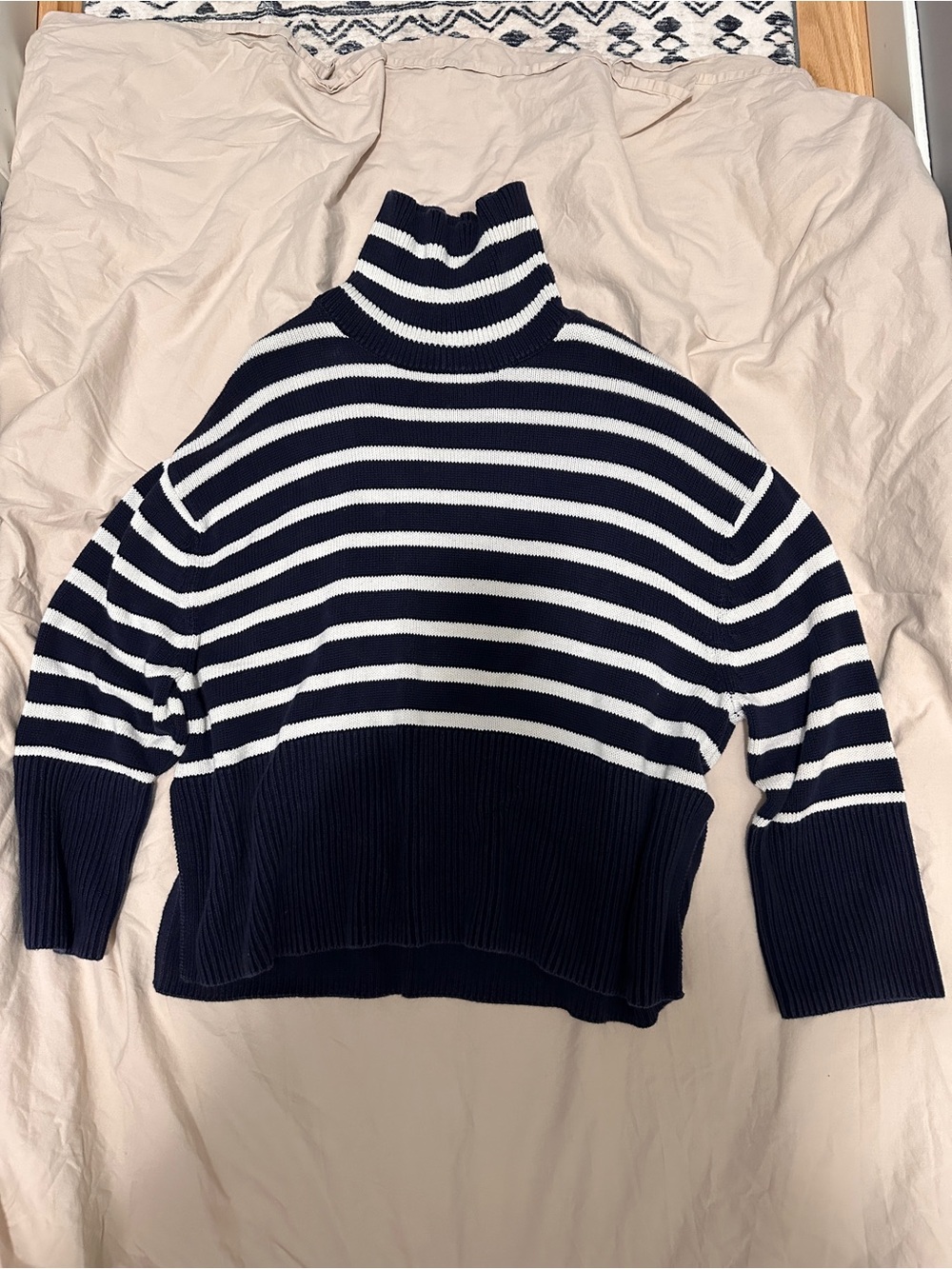 GAP Navy & White Striped Funnel Neck Sweater